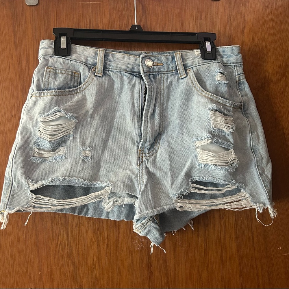 SHEIN Light Blue Distressed Jean Shorts